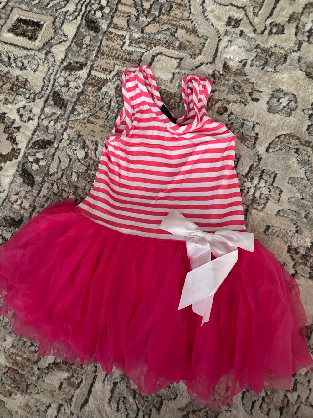 Girls Pink Striped Tutu Dress Costume with Satin Bow